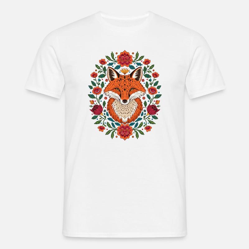 Fuchs im Blütenkranz Farbexplosion - Männer T-Shirt - Weiß