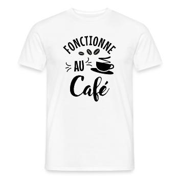 Coffee Humor T-Shirt – Works at the Café - Men's T-Shirt - white - Front - AI Model Male 178 dark (178cm)