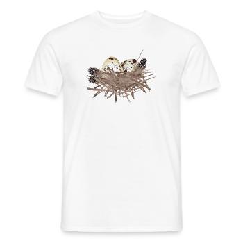 Œufs de caille dans le nid avec plumes de pintade - T-shirt homme - blanc - Devant - AI Model Male 178 dark (178cm)