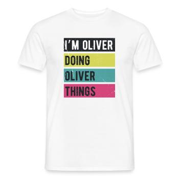 Je suis Oliver qui fait des couleurs rétro d’Oliver Things - T-shirt homme - blanc - Devant - AI Model Male 178 dark (178cm)