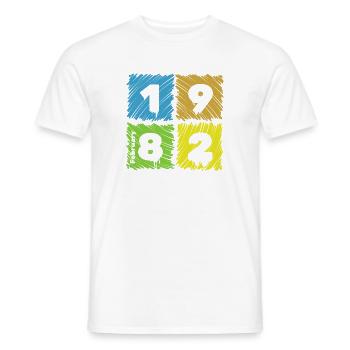 44. Écussons Farbige du Geburtstag depuis 02/1982 - T-shirt homme - blanc - Devant - AI Model Male 178 dark (178cm)