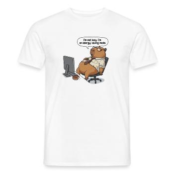 Energy-saving Capybara beaver at the workplace - Men's T-Shirt - white - Front - AI Model Male 178 dark (178cm)