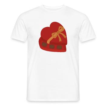 Boîte de chocolats en forme de cœur avec ruban doré - T-shirt homme - blanc - Devant - AI Model Male 178 dark (178cm)