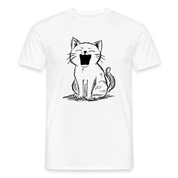 Gribouillis de chat miaulant fort | Sketch drôle de chat - T-shirt homme - blanc - Devant - AI Model Male 178 dark (178cm)