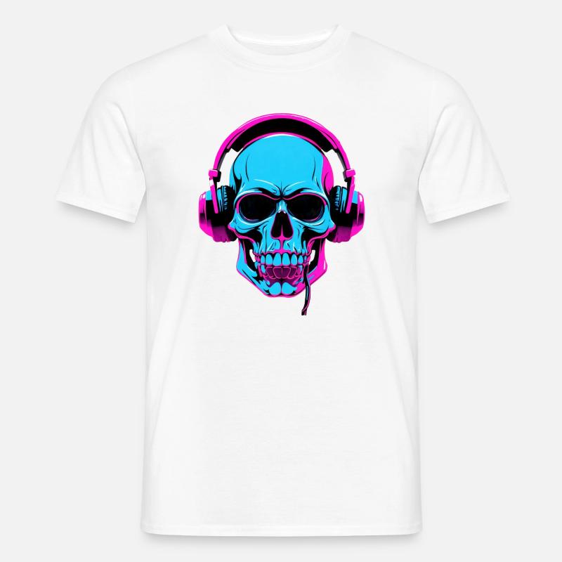 Neon Skull mit Kopfhörern - Männer T-Shirt - Weiß