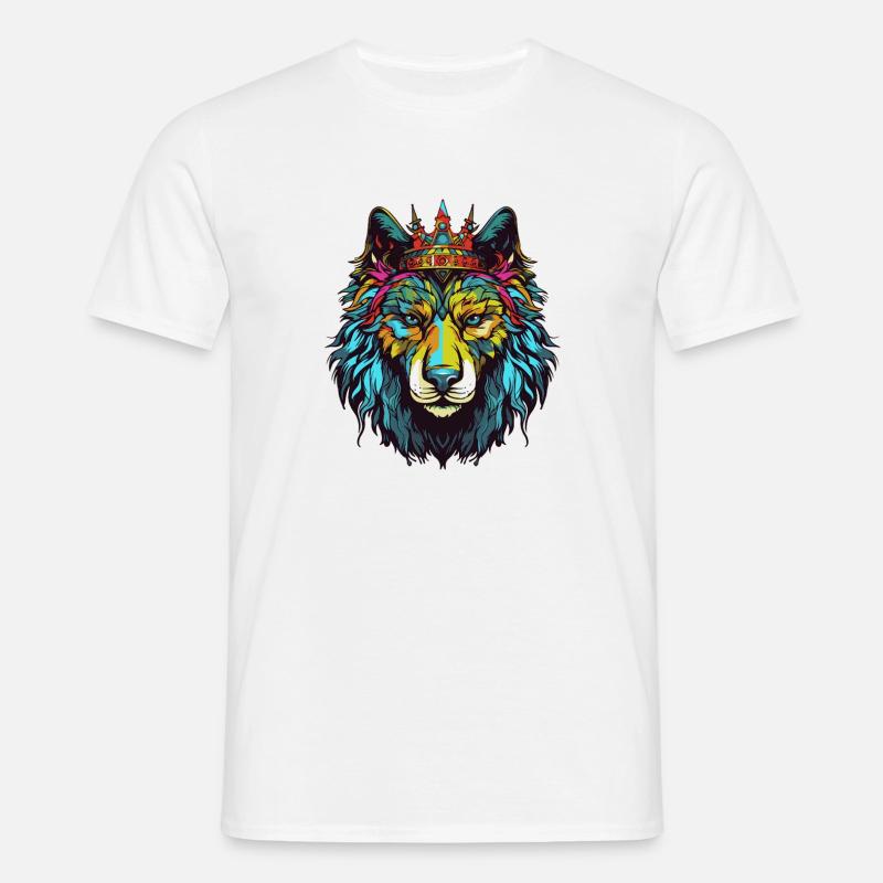 Wolf Comic Krone - Männer T-Shirt - Weiß
