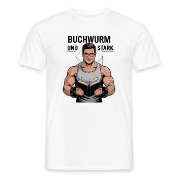 Buchwurm Stark Lesekraft - Männer T-Shirt - Weiß - Vorne - AI Model Male 178 dark (178cm)