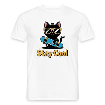 Chat patineur Reste Cool - T-shirt homme - blanc - Devant - AI Model Male 178 dark (178cm)