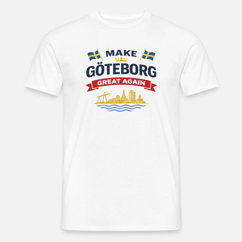 Göteborg-Silhouette mit schwedischen Flaggen - Männer T-Shirt - Weiß