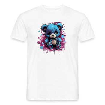 Blue Cuddly Bear Graffiti Pop - Men's T-Shirt - white - Front - AI Model Male 178 dark (178cm)