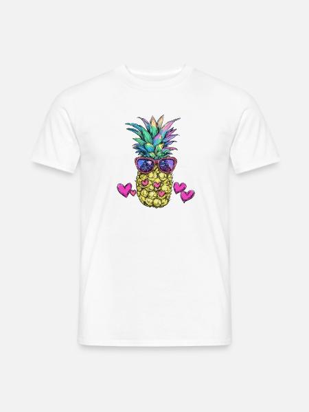 Bunte Ananas mit Sonnenbrille - Männer T-Shirt - Weiß
