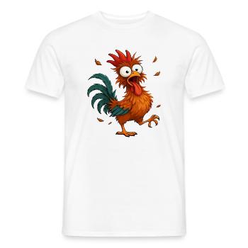 Crazy Chicken Cartoon Funny Animal Design - Men's T-Shirt - white - Front - AI Model Male 178 dark (178cm)
