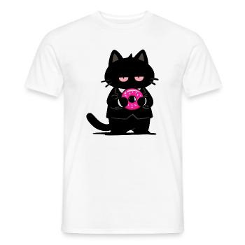 Chat noir avec un donut rose - T-shirt homme - blanc - Devant - AI Model Male 178 dark (178cm)