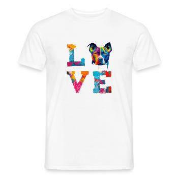 Portrait Pop Art coloré de Pitbull Dog Love - T-shirt homme - blanc - Devant - AI Model Male 178 dark (178cm)