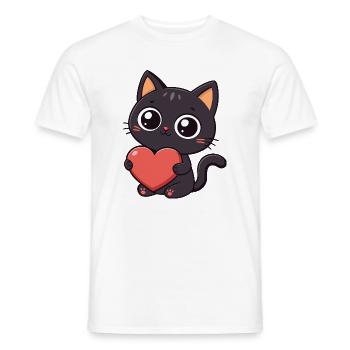 Kawaii black cat holding a red heart - Men's T-Shirt - white - Front - AI Model Male 178 dark (178cm)