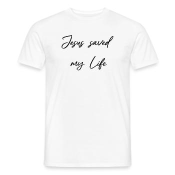 Jésus m’a sauvé la vie - Sauvé par la grâce - T-shirt homme - blanc - Devant - AI Model Male 178 dark (178cm)