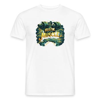 Hustle for Muscle Gym Motivation Fitness Workout - Men's T-Shirt - white - Front - AI Model Male 178 dark (178cm)