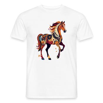 Ornamental Horse Colorful Pattern Abstract Horses Artwork - Men's T-Shirt - white - Front - AI Model Male 178 dark (178cm)