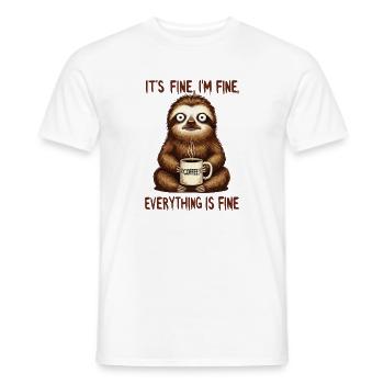 It's okay, I'm fine coffee sloth humor - Men's T-Shirt - white - Front - AI Model Male 178 dark (178cm)