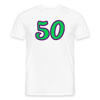 50. 50 ANS. 50e ANNIVERSAIRE. ANNIVERSAIRE 50 ANS. - T-shirt homme - blanc - Devant - AI Model Male 178 dark (178cm)