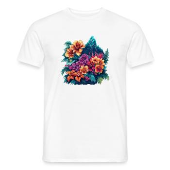Tropical Blossoms and Mountain Landscape - Men's T-Shirt - white - Front - AI Model Male 178 dark (178cm)