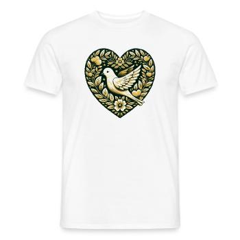 Golden Dove in Floral Heart - Men's T-Shirt - white - Front - AI Model Male 178 dark (178cm)