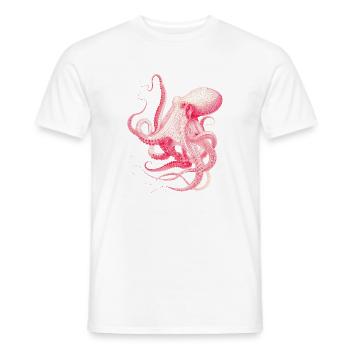 Vintage Octopus Illustration in Red & Pink - Men's T-Shirt - white - Front - AI Model Male 178 dark (178cm)