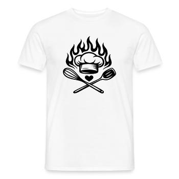 Kochen mit Herz und Flamme - Küchenliebe - Männer T-Shirt - Weiß - Vorne - AI Model Male 178 dark (178cm)