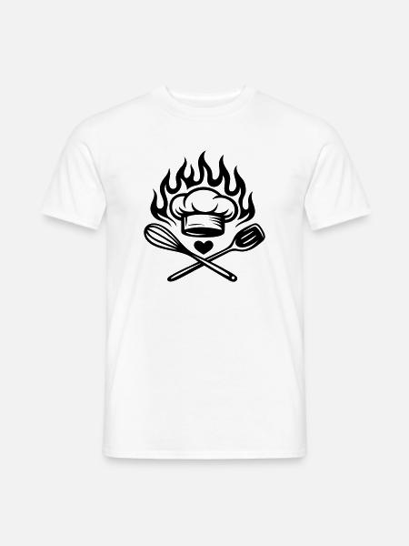 Cooking with heart and flame - Küchenliebe - Men's T-Shirt - white