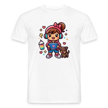 Aesthetic Gamer Girl with a surf tablet and a Pup - Men's T-Shirt - white - Front - AI Model Male 178 dark (178cm)