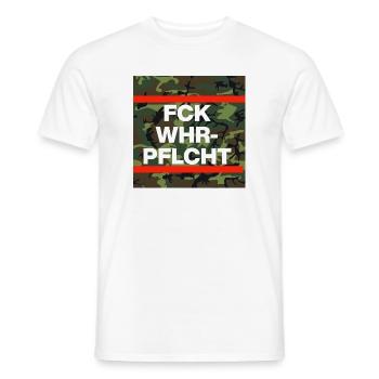 FCK WHRPFLCHT, ANTI CONSCRIPTION CAMO - Men's T-Shirt - white - Front - AI Model Male 178 dark (178cm)