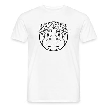 Hippopotamus Floral Wreath Boho Outline Vector - Men's T-Shirt - white - Front - AI Model Male 178 dark (178cm)