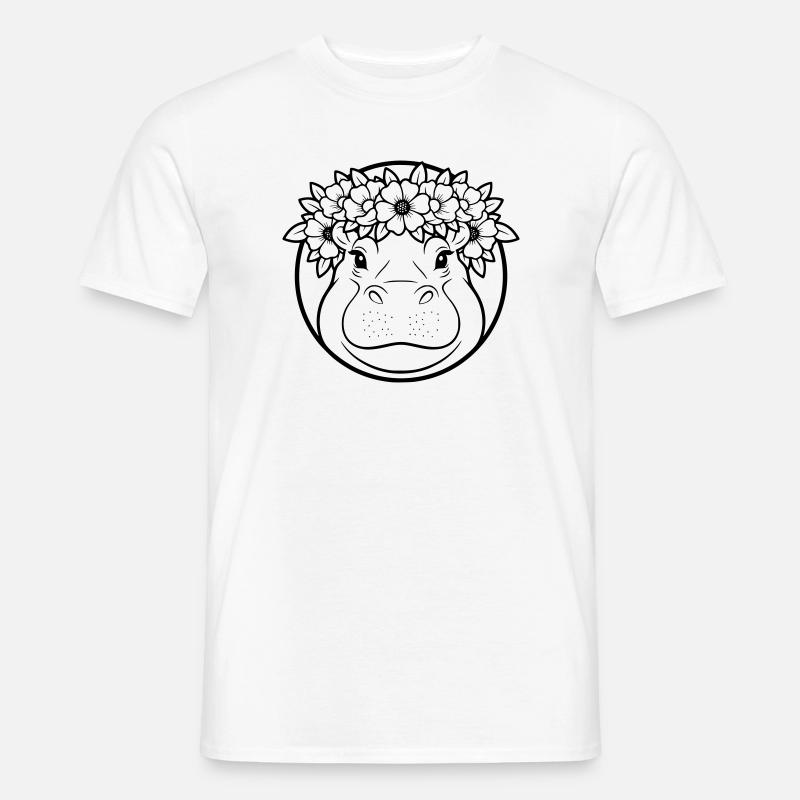 Nilpferd Blumenkranz Boho Outline Vektor - Männer T-Shirt - Weiß