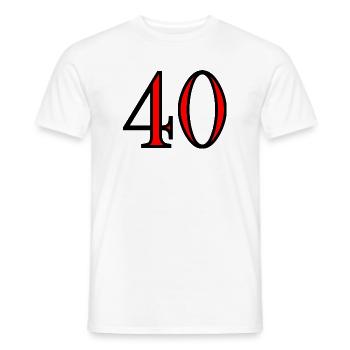 40. 40 YEARS. 40th ANNIVERSARY. 40 YEARS ANNIVERSARY. - Men's T-Shirt - white - Front - AI Model Male 178 dark (178cm)
