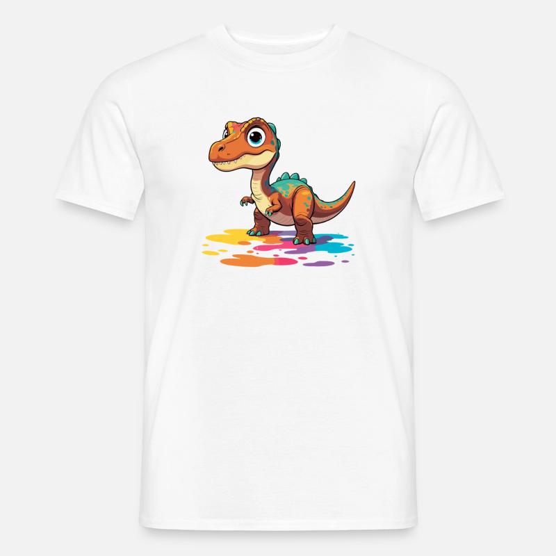 Bunter Dinosaurier Farbklecks - Männer T-Shirt - Weiß