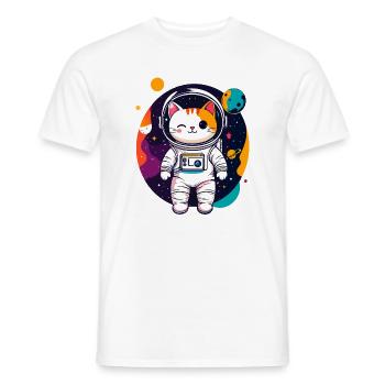 Zwinkernde Astronautenkatze im Weltall Katzenkunst - Männer T-Shirt - Weiß - Vorne - AI Model Male 178 dark (178cm)