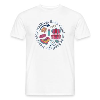 Emblème du Buen Camino de Santiago Never Stop Walking - T-shirt homme - blanc - Devant - AI Model Male 178 dark (178cm)