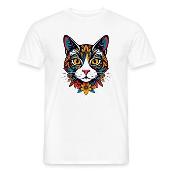 Bunter Katzenkopf mit floralem Muster Katze Motiv - Männer T-Shirt - Weiß - Vorne - AI Model Male 178 dark (178cm)