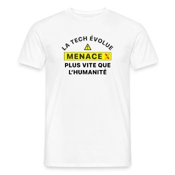 MenaceX_la_tech_evolue_plus_vite_que_l-humanite - T-shirt homme - blanc - Devant - AI Model Male 178 dark (178cm)