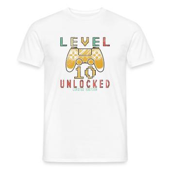 Niveau 10 Gamer Débloqué 10 Cadeau d’anniversaire - T-shirt homme - blanc - Devant - AI Model Male 178 dark (178cm)