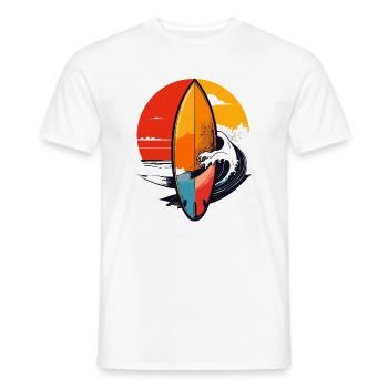 Surfboard Wave Red Sunset Waves Surfer Motif - Men's T-Shirt - white - Front - AI Model Male 178 dark (178cm)