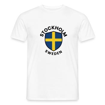 Stockholm Shield Sweden Flag - Men's T-Shirt - white - Front - AI Model Male 178 dark (178cm)