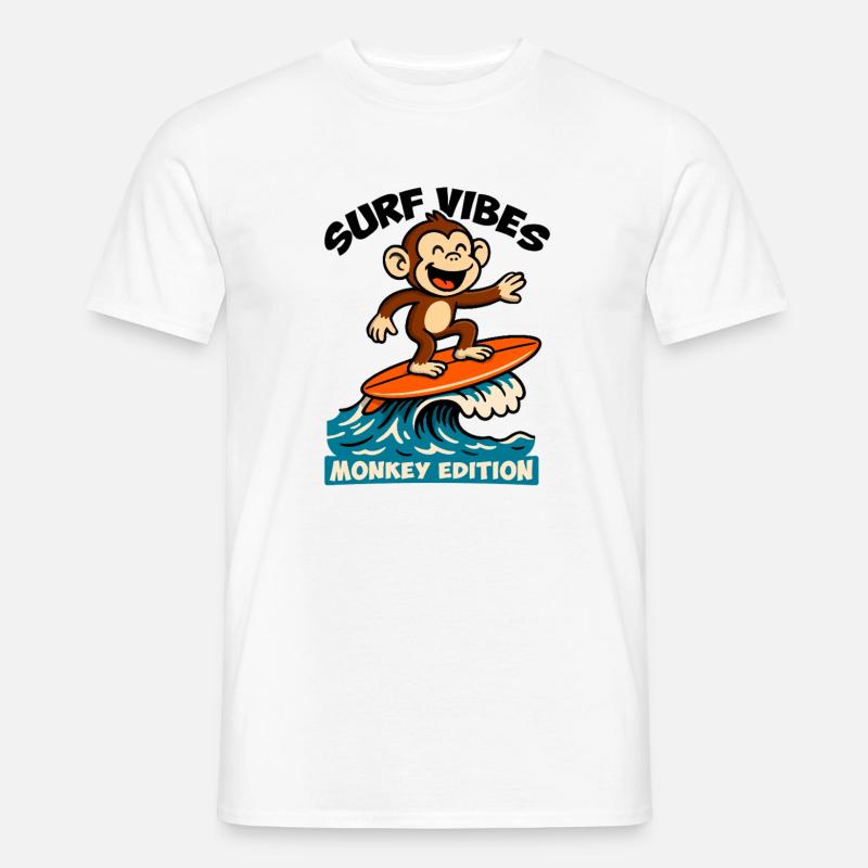 Surf Vibes, Monkey Edition. Glücklicher Surfaffe - Männer T-Shirt - Weiß