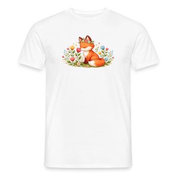 Un joli renard de printemps avec une couronne de fleurs - T-shirt homme - blanc - Devant - AI Model Male 178 dark (178cm)