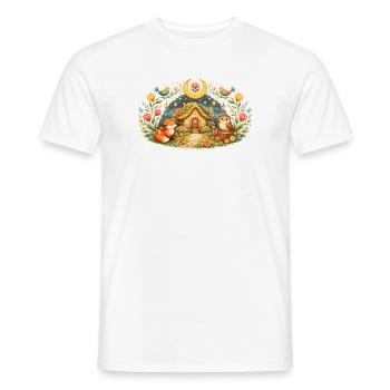 Magisches Frühlingshaus mit Fuchs und Eule  - Männer T-Shirt - Weiß - Vorne - AI Model Male 178 dark (178cm)