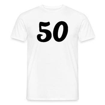 50. 50 YEARS. 50th ANNIVERSARY. 50 YEARS ANNIVERSARY. - Men's T-Shirt - white - Front - AI Model Male 178 dark (178cm)