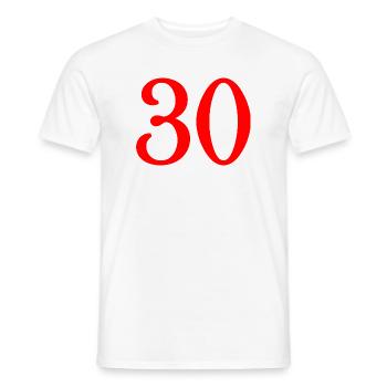 30. 30 ANS. 30e ANNIVERSAIRE. ANNIVERSAIRE 30 ANS. - T-shirt homme - blanc - Devant - AI Model Male 178 dark (178cm)