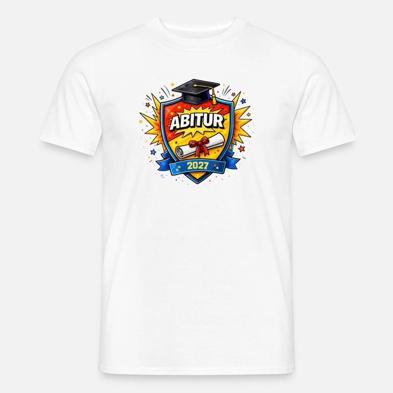 Abitur 2027 Abschluss Comic Schild - Männer T-Shirt - Weiß