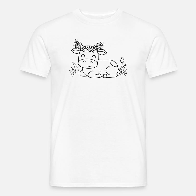Süße Kuh Blumenkranz Boho Outline - Männer T-Shirt - Weiß