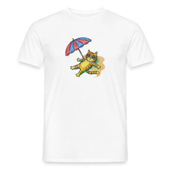 Colorful beach cat with parasol - Men's T-Shirt - white - Front - AI Model Male 178 dark (178cm)
